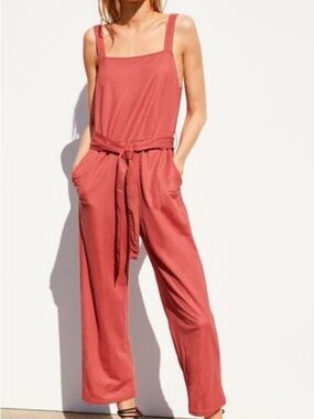 Zara Coral-Rust Sleeveless Tie-Waist Jumpsuit